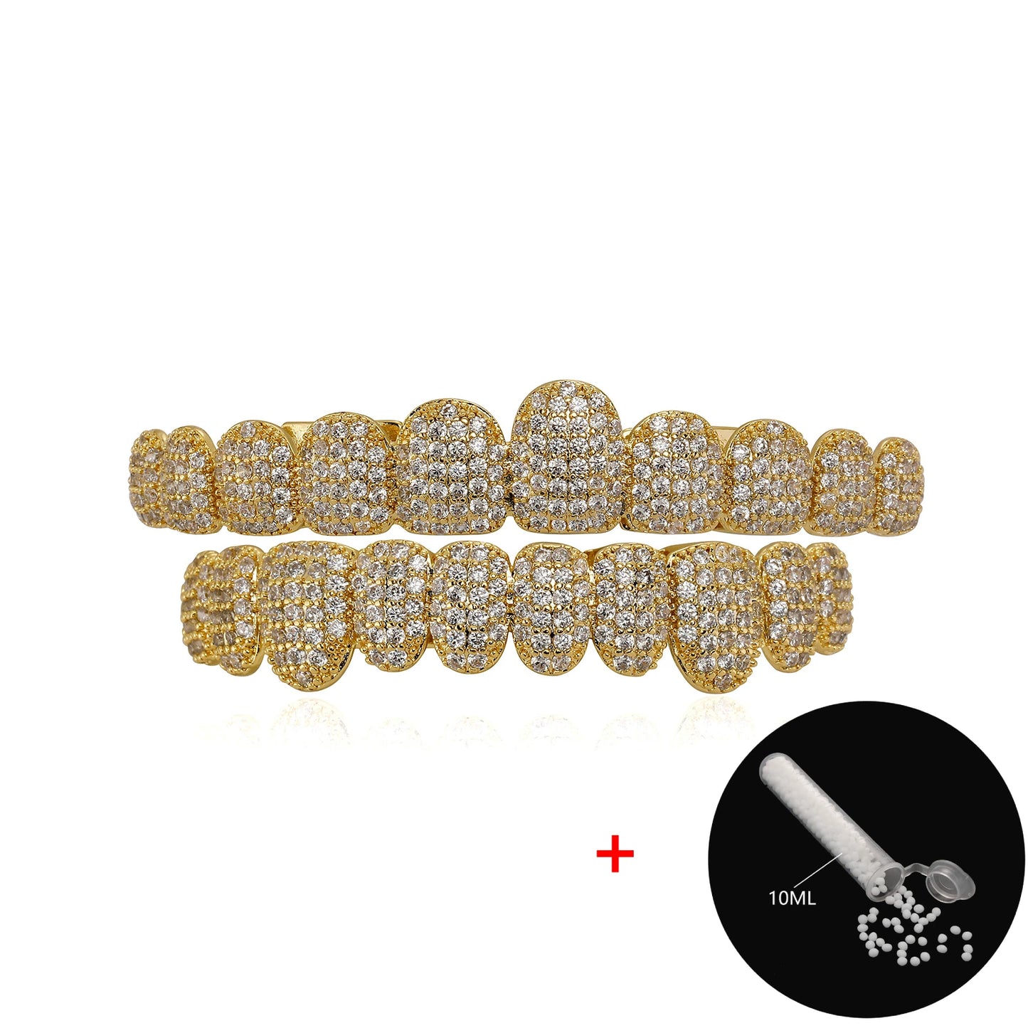 TOPGRILLZ Iced Out 10 Top &10 Bottom 5A CZ Stones Teeth Grillz Punk Rapper 14K Gold Plated Zircon Tooth Caps For Mouth Jewelry