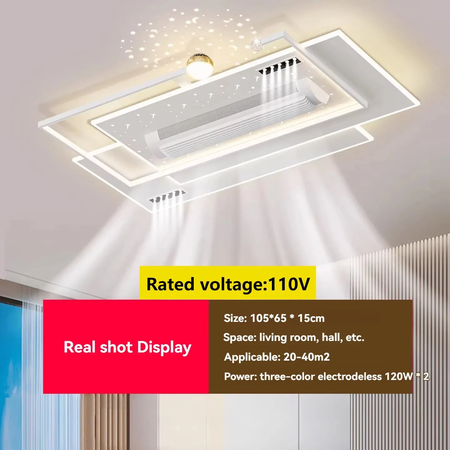 LED Bladeless Fan Light, Living Room Light, Modern Minimalist Smart Remote Control, Master Bedroom Study Ceiling Light 110V/220V