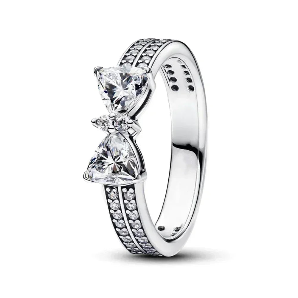 Luxury Original 925 Sterling Silver Heart Bow Pearl Flower Four Leaf Clover Ring fit Women's Fine Jewelry Valentine's Day Gifts