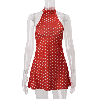 Elegant Off-Shoulder Polka Dot Mini Dress Women's Sleeveless Backless High Waist Y2K Summer Fashion Club Party Gown