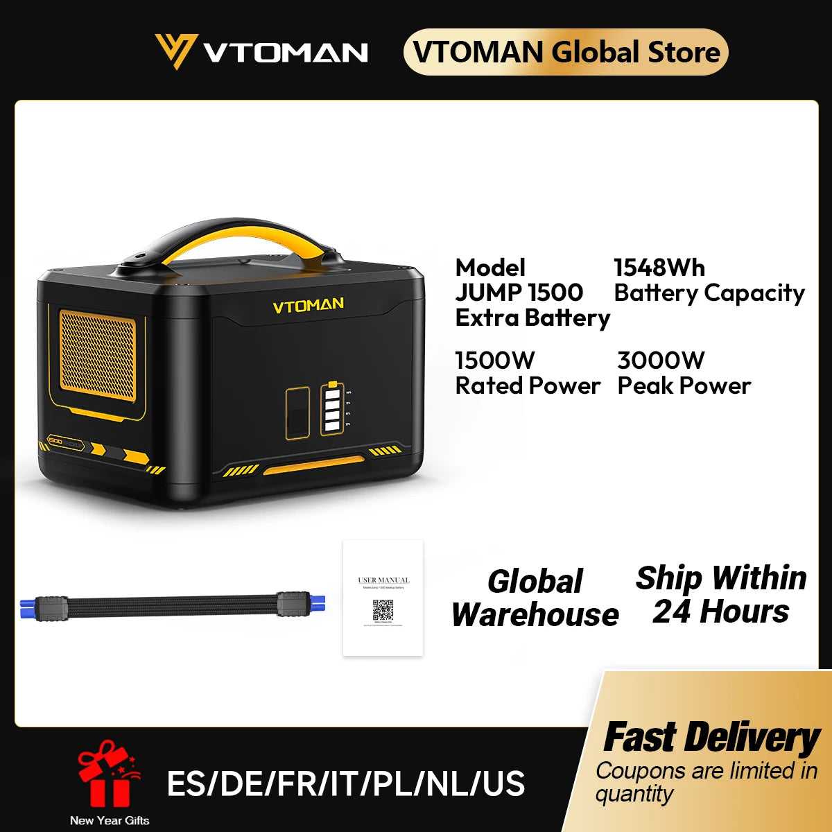 VTOMAN Jump 1500 Extra Battery 1548Wh, Backup LiFePO4 (LFP) Battery Jump 1000 & Jump 1500X & Jump 1800 Power