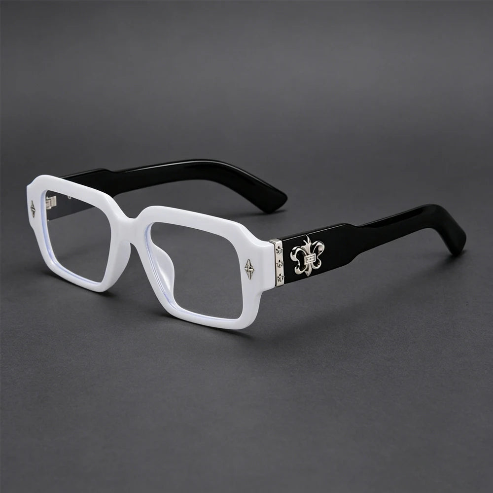 Retro Gothic Square Optical Glasses With Metal Fleur-de-lis Ornament Unisex Fashion Eyeglasses Anti Blue Light Computer Eyewear
