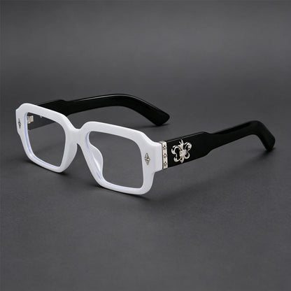 Retro Gothic Square Optical Glasses With Metal Fleur-de-lis Ornament Unisex Fashion Eyeglasses Anti Blue Light Computer Eyewear