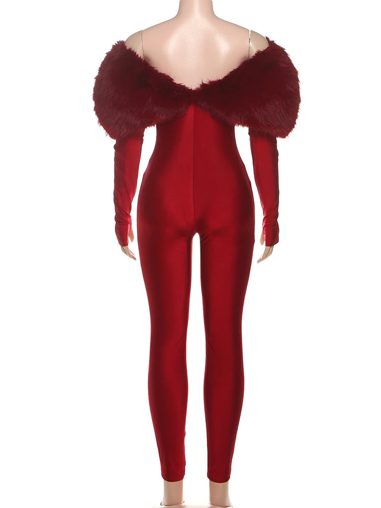 Weird Puss Furry Slash Neck Jumpsuits Woman Luxury Hipster Patchwork Trend Sexy Hollow Stretch Fitness Club Activity Overalls