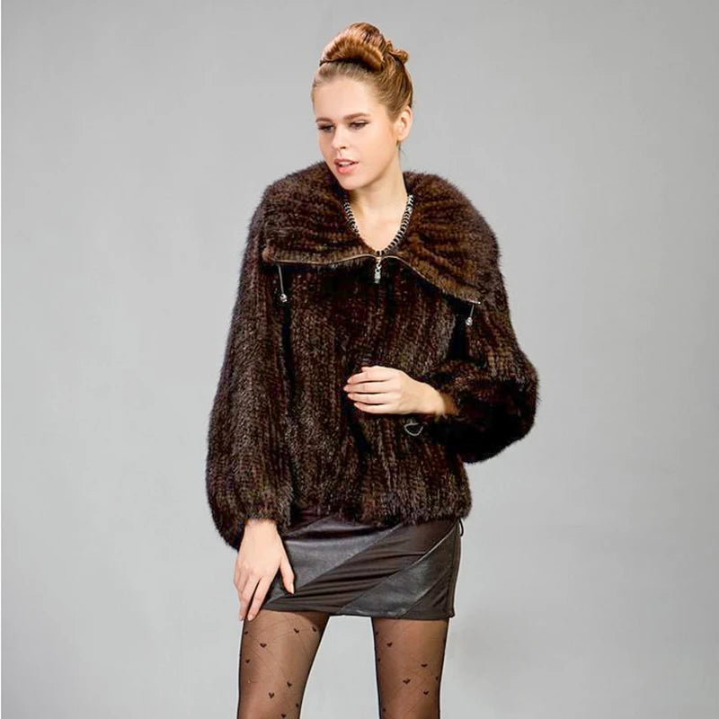 Mink Hair Knitted Fur Coat Mink Clothes Fur Women's Fashion Lapel Coat Jacket Winter Fur Jacket