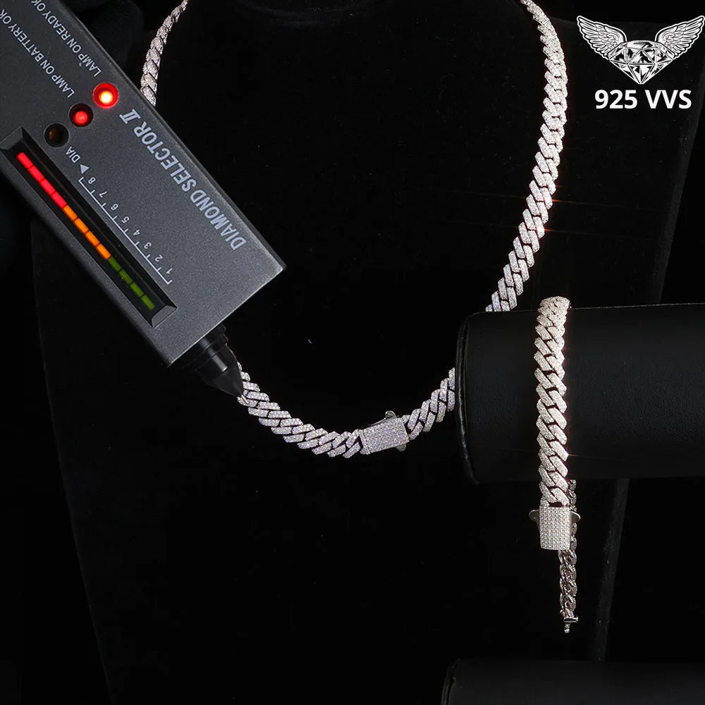 925 Silver VVS Cuban Link Chain Iced Out 1/2 Row S925 Sterling Silver Moissanite Necklace Bracelet for Men Women Gift