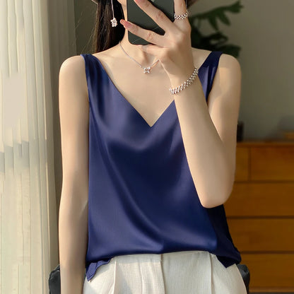 New Lce Silk Satin Camisole Women's Spring/Summer Solid Color Sleeveless Sexy Comfortable Silk Underwear Vest RW-D09