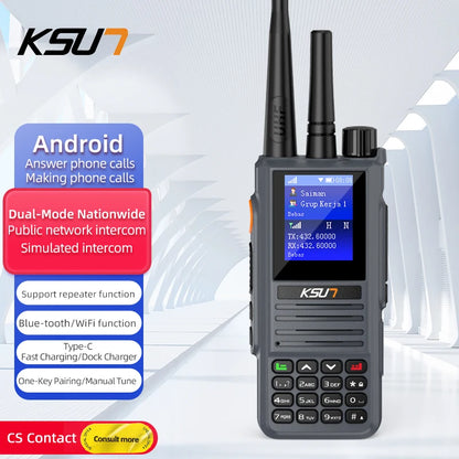 Network Radio Long Range Analog UHF Two Mode Radios Walkie Talkie Compatible with Zello Real-PTT POC Global App KSUT 4G POC