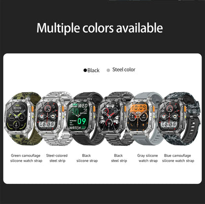 New 1400 mAh Battery Military Smartwatch Men IP68 Waterproof Flashlight Health Monitor Sports Call Smart Watch For iOS Android