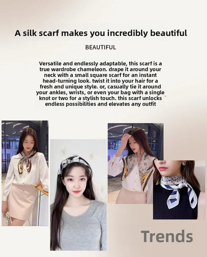 100% Natural Mulberry Silk Square Scarf 53x53cm Blue White Moon Print Women Neck Scarf Headband Bag Scarf Elegant Gift
