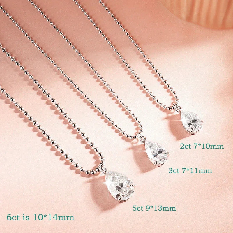 Smyoue 2CT 3CT 5CT 6CT Pear Cut Moissanite Necklace for Women Classic Pendant Sterling Silver 925 Plated 18K Jewelry Wholesale
