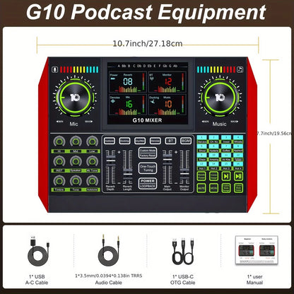 Tenlamp G10 Professional Audio Mixer Sound Card Kit with Voice Changer, XLR 3.5mm Mic Interface for PC Smartphone, DJ Mixing Console for Live Streaming Podcast Gaming Studio Recording