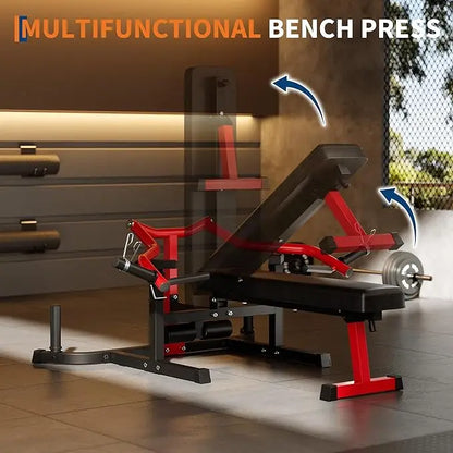 Chest Press Machine, 1250 LBS Multi-Functional Adjustable Bench Press Machine with Independent Converging Arms, Flat Incline Bench for Chest, Shoulder, AB Workouts Home Gym Equipment