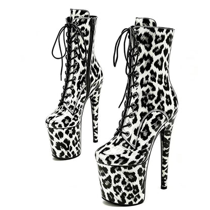 Stripper Heels 20CM/8Inches Supers Fashion Pole Dance Shoes For Nightclub Club Party Women Platform Leopard print Short Boots