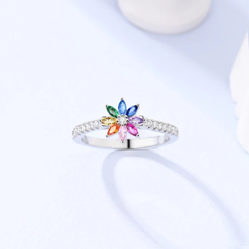 LAZA 925 Sterling Silver Colorful Rings Sparking Zirconium Bowknot Moon Sun Original Ring For Women Anniversary Wedding Gifts