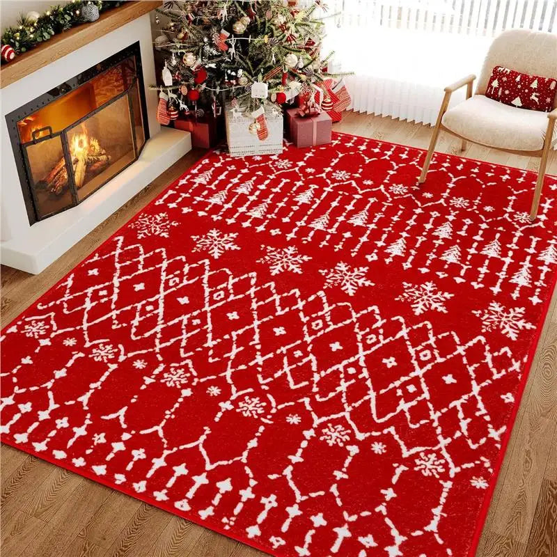 Christmas Day living room decoration red carpet large area rugs for bedroom Washable lounge floor mat Anti-slip bedside soft rug