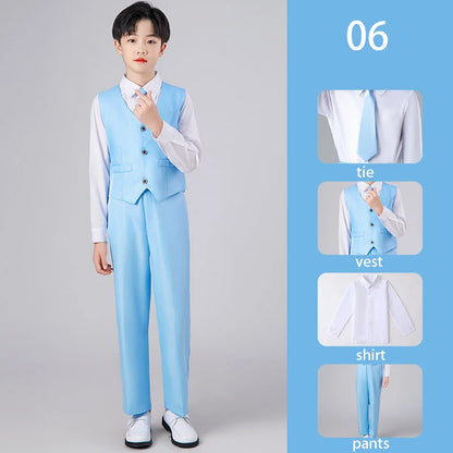 Girls Preppy Style Pleated Jumper Dress Headdress + Bow Tie Pants Suit Children Choir Poetry Performance Fashion School Uniform