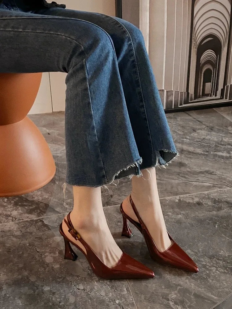 2026 New Fashion Women's Slingback Sandals Summer Pointed End Woman High Heels Dress Shoes Luxury Sandals Zapatos Mujer
