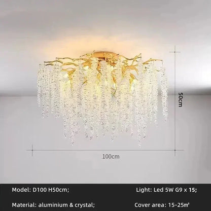 Modern Luxury Gold Branch Tassel Crystal LED Pendant Light Dining Room Living Room Indoor Home Decoration Atmosphere Fixtures