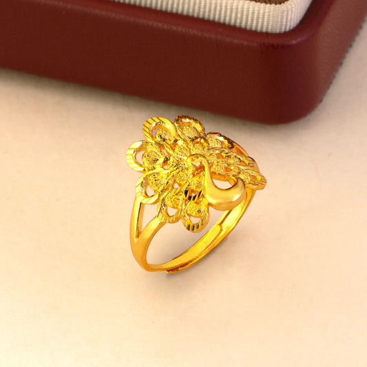 Luxury 24K 9999 Pure Gold real gold Hollow Peacock Ring Women's All-match Open Ring Engagement