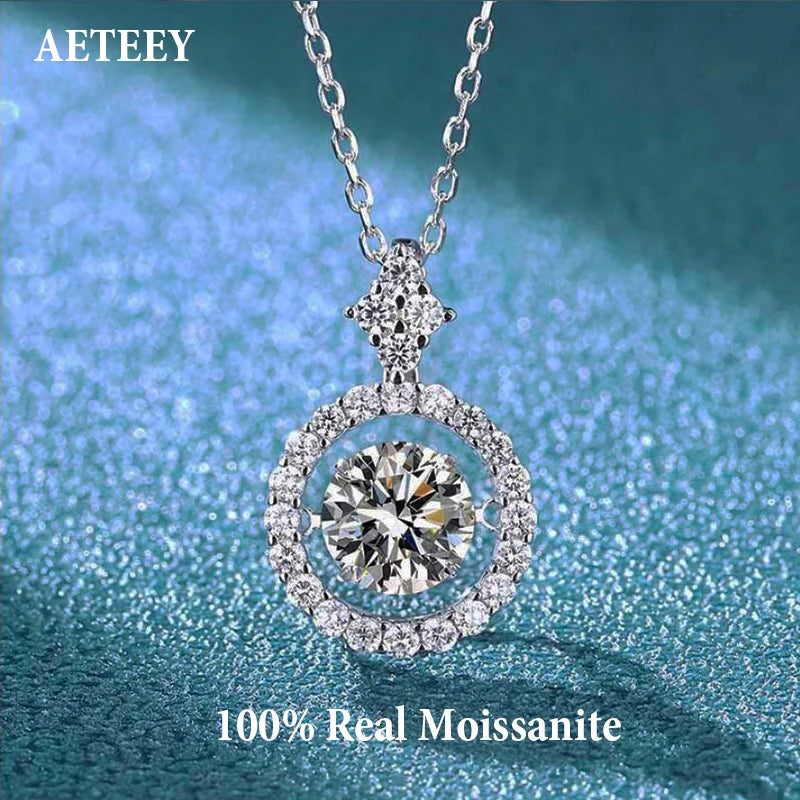 AETEEY 1CT D Color Real Moissanite Round Pendant Necklace For Women Lab Diamond S925 Sterling Silver Fine Jewelry Gift NE019
