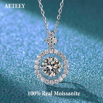 AETEEY 1CT D Color Real Moissanite Round Pendant Necklace For Women Lab Diamond S925 Sterling Silver Fine Jewelry Gift NE019