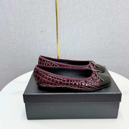 Luxury Brand Women's Slip-on Bow-accented  Low-heel Shoes Mary Janes Embossed Upper Patent Leather Versatile Casual Shoes