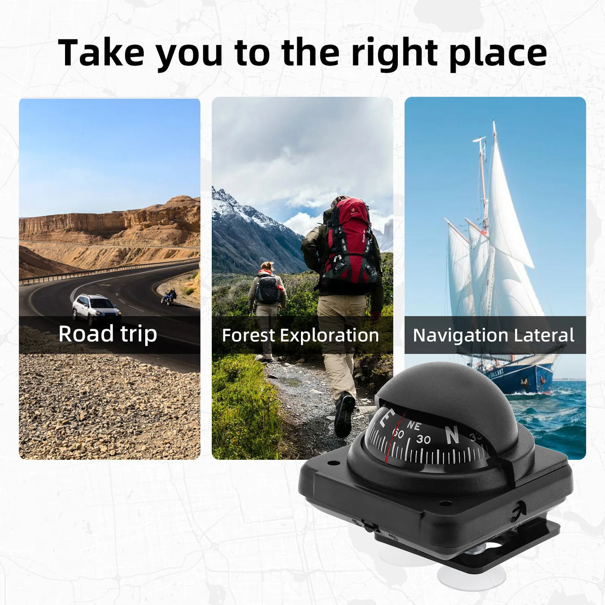 AD Universal Compass Mini Navigation Compass Rotary Adjustable Spherical Dashboard Guide Compass For Boat Vehicle Accessories