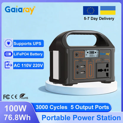 Gaiaray 100W Portable Power Station AC 220V 110V Solar Generator Outdoor Emergency Power Bank 76.8Wh LiFePO4 Battery For Camping