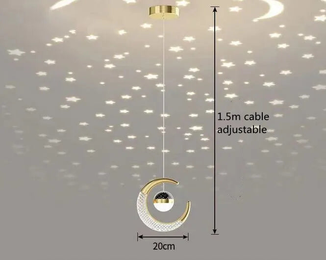 Creative led Ceiling Light with Moon Stars Modern Asile Ceiling Lights Gold/Black Atmosphere Ceiling Hanging Lamp Loft Lighting