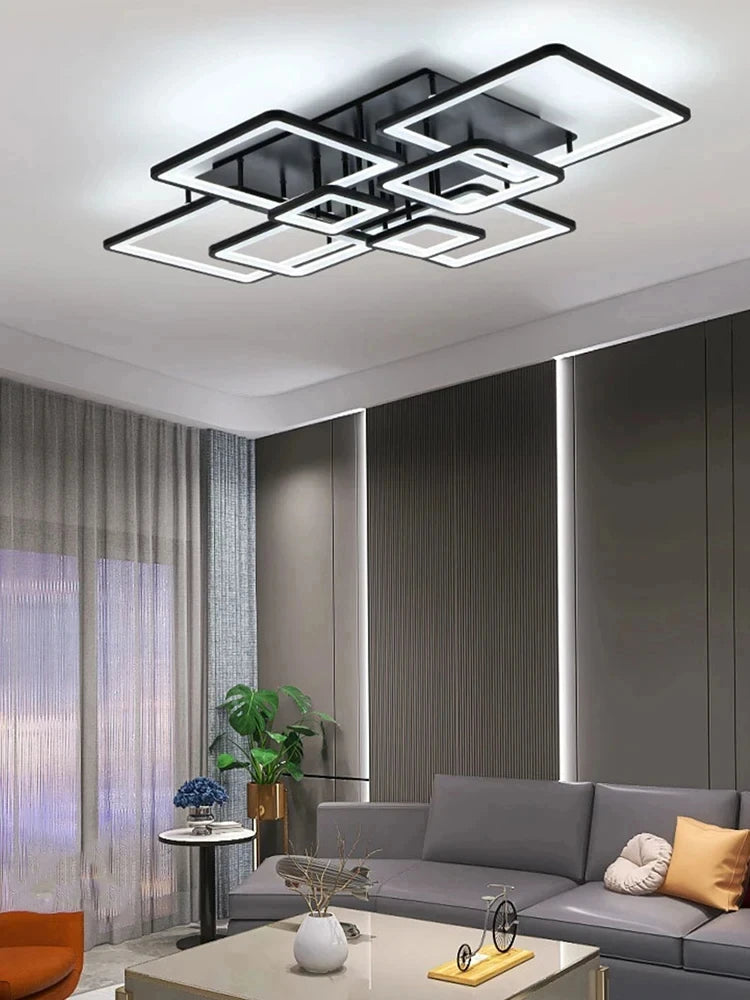 Creative Grid LED Ceiling Light Luxury Villa Hall Black Living Room Decor Dining Room Ceiling Chandelier Home Lustre Fixture