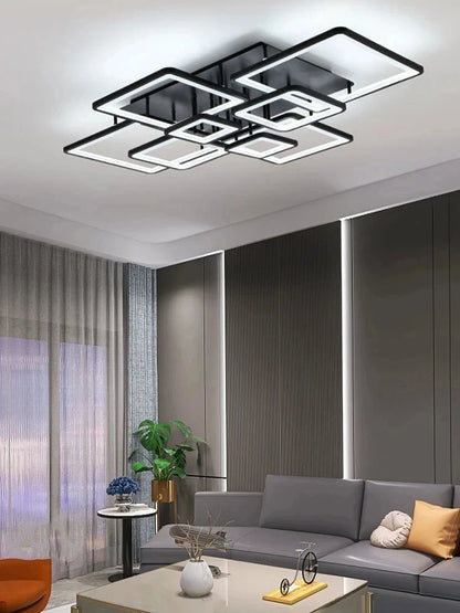 Creative Grid LED Ceiling Light Luxury Villa Hall Black Living Room Decor Dining Room Ceiling Chandelier Home Lustre Fixture