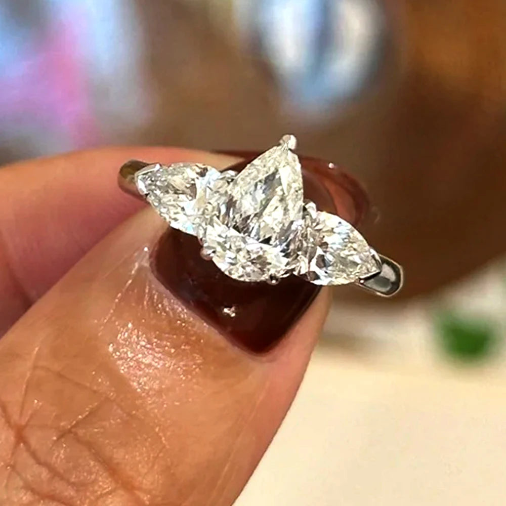 1-5CT Pear Cut Miossanite Ring Certified 925 Sterling Silver Plated 18K D VVS1 Lab Diamond Wedding Engagement Band for Women