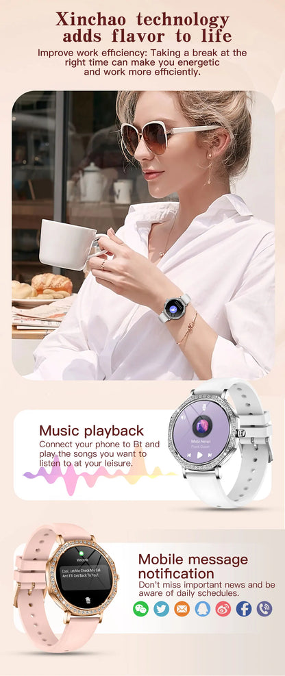 2026 New Ladies' Fashion Smartwatch Diamond Frame HD AMOLED Screen Bluetooth Call Health Monitoring Waterproof Smart Watch Gift