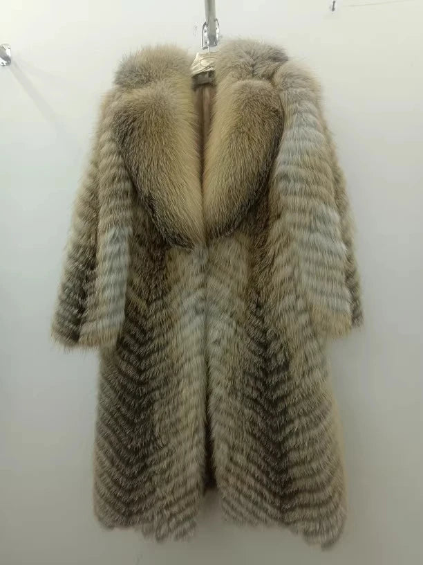 2025 Women's Real Fox Fur Winter Coat X-Long Natural Fluffy Luxe Jacket Streetwear Fashion