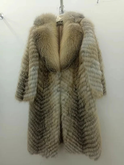 2025 Women's Real Fox Fur Winter Coat X-Long Natural Fluffy Luxe Jacket Streetwear Fashion