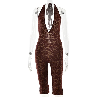 Avrilyaan Lace Seven-Point Long Pants Bodycon Sexy Party Deep V Playsuits Women Rompers Womens Jumpsuit 2025 Summer Overalls