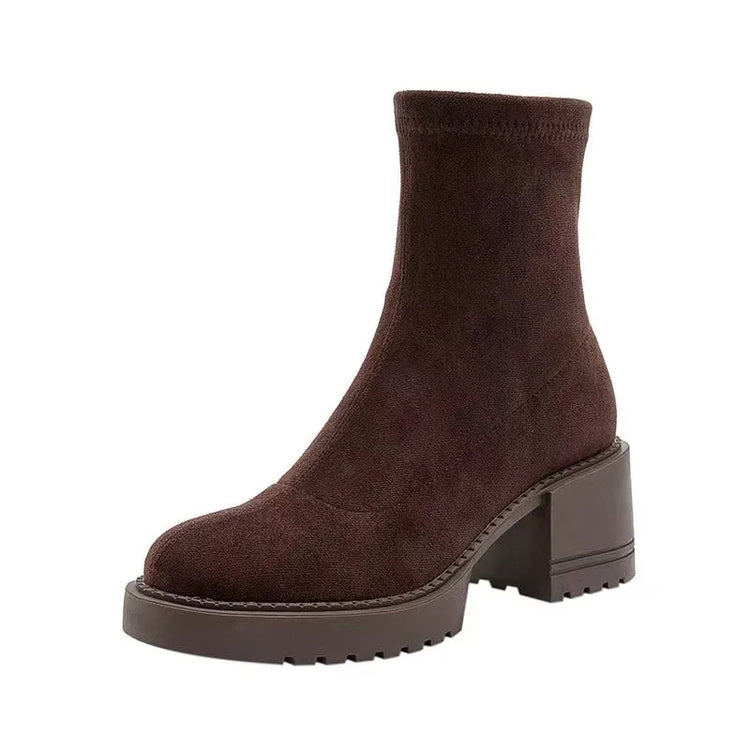 High Heels Women Ankle Boots Fashion Suede Chunky 2025 Winter Shoes Designer Elegant Dress Pumps New Brand Zapatillas De Mujer