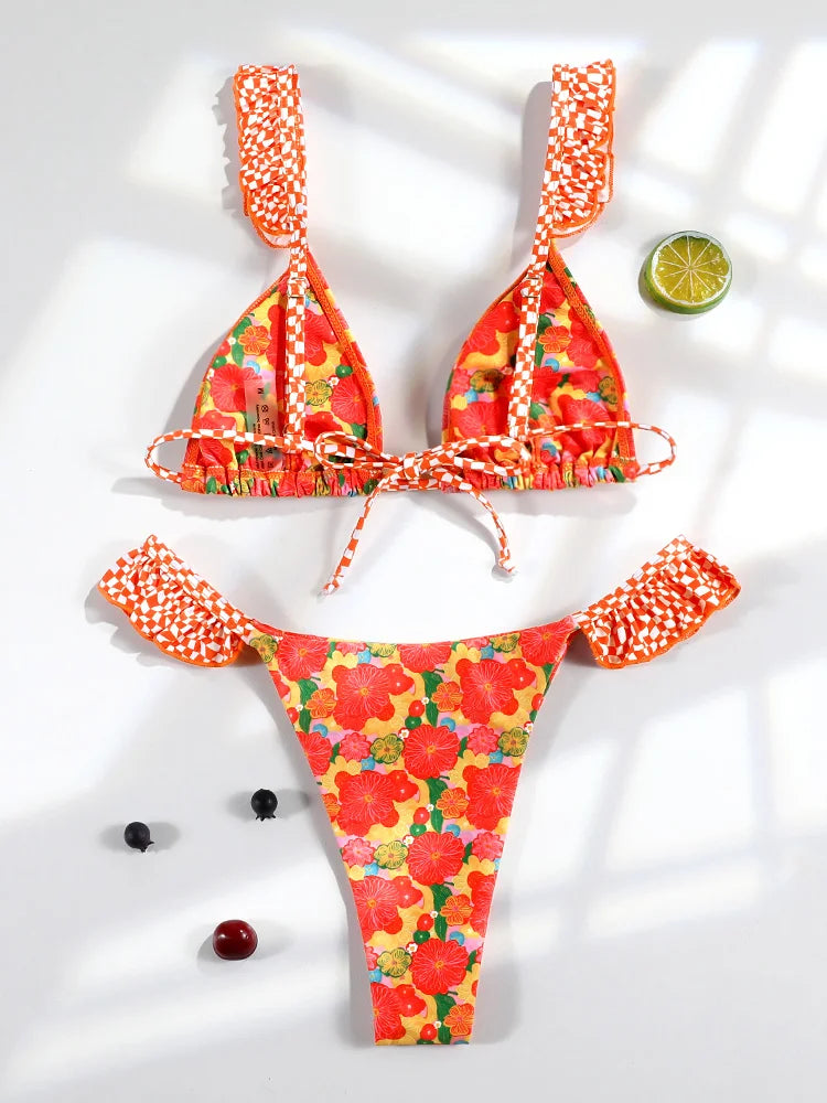 Rinabe Bikinis Print Bikini Set Women'S Swimsuit Bandeau Bathing Suits 2026 Sexy Thongs Swimming Beach Cloth