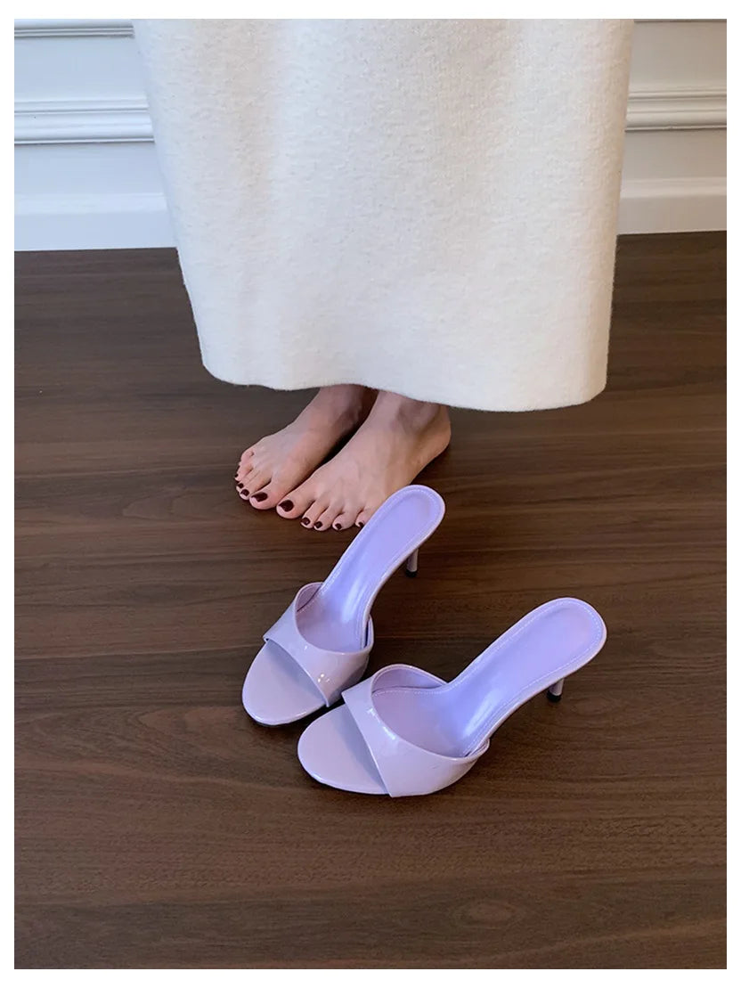 Women Slippers Sandals Fashion Round Open Toe Thin High Heels Mule Slides Summer Party Dress Pumps Shoe Comfortable Sandal Mujer