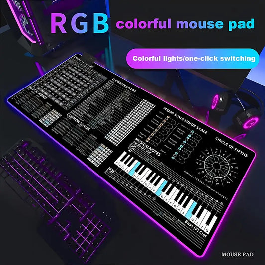 RGB LED Music Theory Mouse Pad Shortcut Keys Mouse Pad Desk Mat Cheat Sheet HYBXAXC  Users Anti Slip Software Engineers Desk Pad