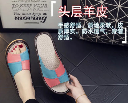 NewLight Luxury Genuine Leather Sheepskin Women's Slippers PVC Rubber Sole Non-Slip Summer Shoes Comfortable Soft Couple Sandals