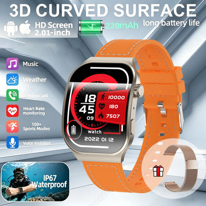New Curved Screen Women's Smart Watch 2.01'' AMOLED HD Touch Screen Bluetooth5.3 Voice Call Men's Fitness Smart Watch Woman Hw12