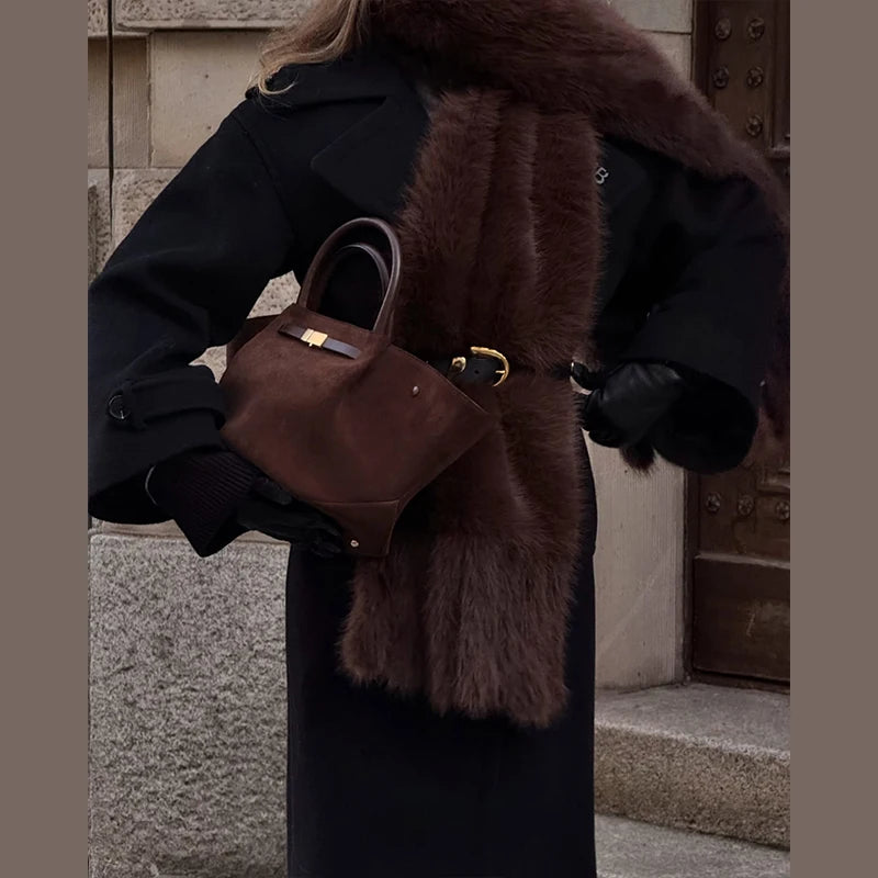 Faux Fur Tassels Scarf for Women Autumn Winter Fluffy Fur Neckerchief 2026 New Lady Luxury Shawl Scarves Clothing Accessories
