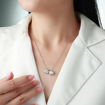 1CT 2CT Heart Shaped Moissanite Pendant Necklace for Women Two Stone Bezel Set Lab Diamond S925 Silver Daily Wear Jewelry Gifts