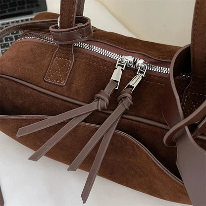 2026 Autumn Winter Latest Commute Shoulder Bags For Women PU Suede Pure Color Large Capacity Boston Bag Luxury Designer Handbags