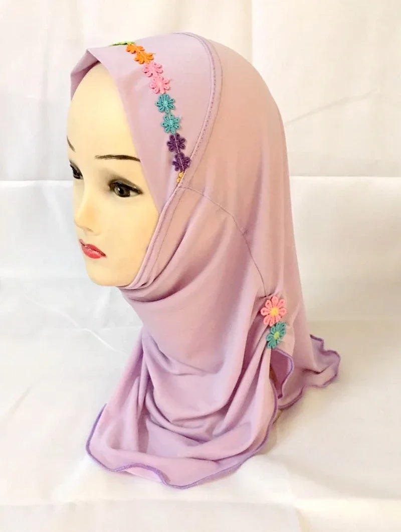 Girls Kids Muslim Beautiful Hijab Islamic Arab Scarf Shawls Flower Pattern