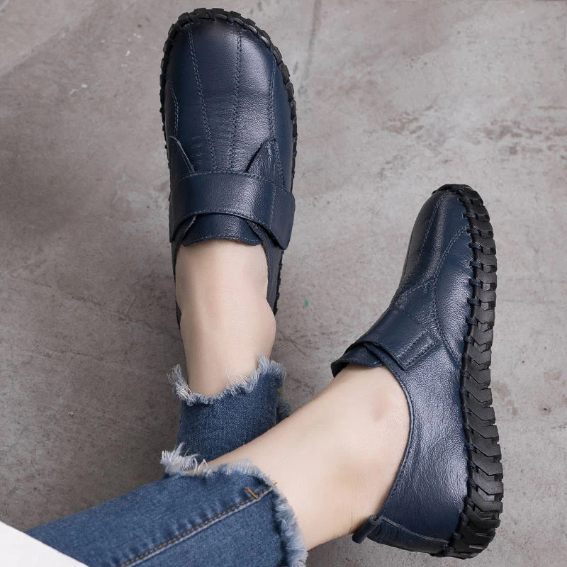 Genuine Leather Ballet Flats Shoes Women Vintage Luxury High Quality Loafers Women's Moccasins Casual Elegant Ladies Wide Shoes