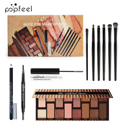 Essential Eye Makeup Set for Beginners Matte&Shimmer Eyeshadow Palette, Mascara, Eyebrow Pencil, Lip Eyeliner,Brush Tool Set Box