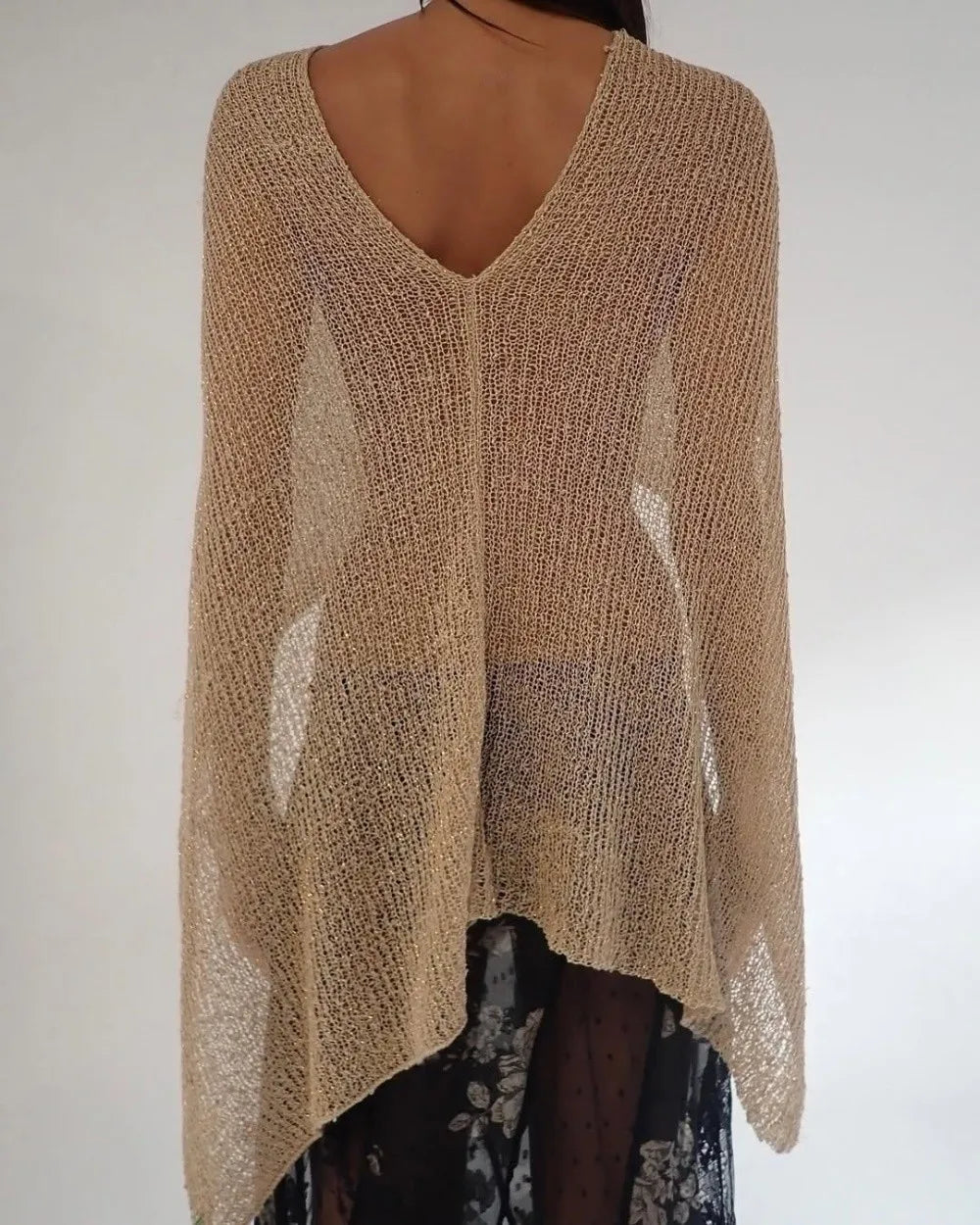 Casual Drop Shoulder Crochet Poncho Sweater Sheer Multi-wear Halter Shawl Irregular Knitted Cover-ups Vacation Outfits